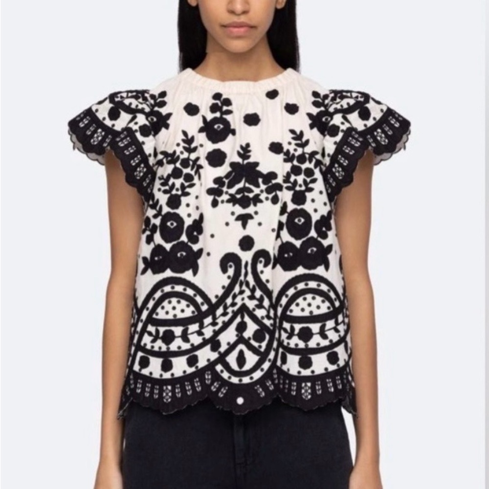 Sea New York Black and Cream Ruffle Top